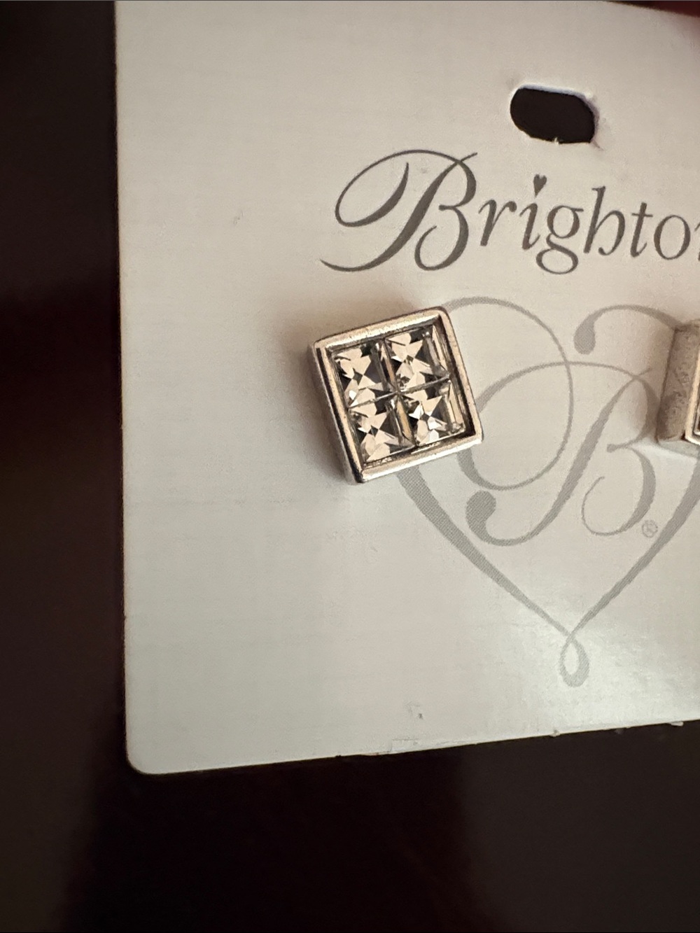 Brighton Spectrum Mini Post Earrings Silver-Tone Square Crystal Studs - Picture 5 of 6